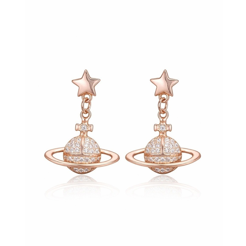 Drop Earrings Women Rose‎ Gold tone color Crystal Star Saturn Celestial